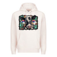 Pale Pink western background turquoises gemstones black and white baby cow Premium Hoodie - BarkalooDesign