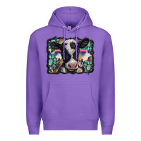 Purple western background turquoises gemstones black and white baby cow Premium Hoodie - BarkalooDesign