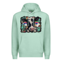 Seafoam western background turquoises gemstones black and white baby cow Premium Hoodie - BarkalooDesign