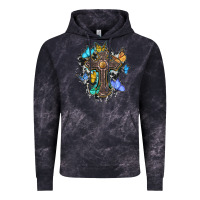 Cloud Black cross with butterflies cowhide background Vintage Hoodie - BarkalooDesign