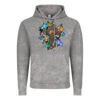 Cloud Rock cross with butterflies cowhide background Vintage Hoodie - BarkalooDesign