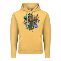 Vintage Mustard cross with butterflies cowhide background Vintage Hoodie - BarkalooDesign