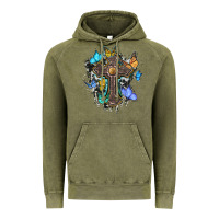 Vintage Olive cross with butterflies cowhide background Vintage Hoodie - BarkalooDesign