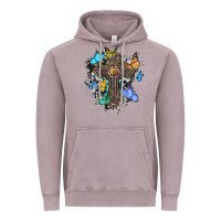 Vintage Zinc cross with butterflies cowhide background Vintage Hoodie - BarkalooDesign