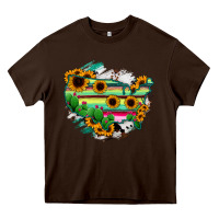 Chocolate Brown America Map Sunflower Cactus Serape Heavy Core Tee - RanaPortraitStore