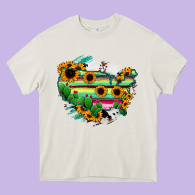 America Map Sunflower Cactus Serape Heavy Core Tee Designed By Ranaportraitstore