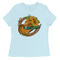 Baby Blue western hat with sunflowers and rope Ladies Tee - Artiststas