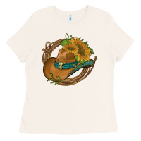 Bone western hat with sunflowers and rope Ladies Tee - Artiststas