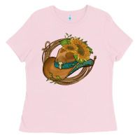Bubblegum Pink western hat with sunflowers and rope Ladies Tee - Artiststas