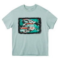 Western Serape Cowhide Turquoise Glitter Heavy Core Tee | Teevron