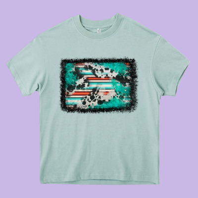 Western Serape Cowhide Turquoise Glitter Heavy Core Tee Designed By Fadigitalartstudio