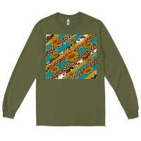 Army Green leopard cowhide  leather sunflowers Long Sleeve Tee - Artiststas