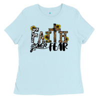 Baby Blue faith over fear Ladies Tee - CowhideDigitalArt