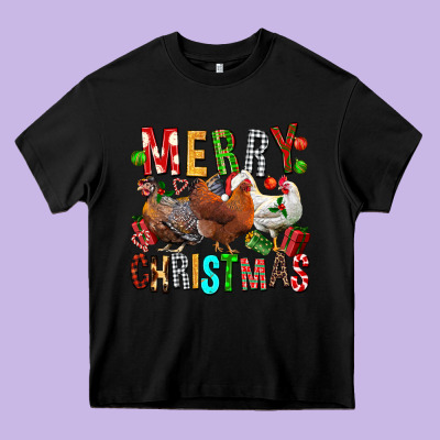 Merry Christmas Chickens Heavy Core Tee Designed By Fadigitalartstudio