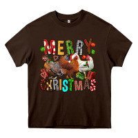 Chocolate Brown Merry christmas chickens Heavy Core Tee - FaDigitalArtStudio