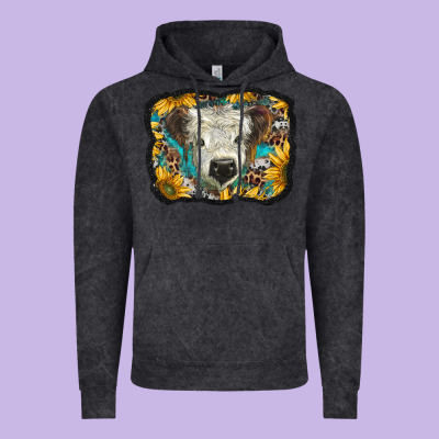 White Scottish Calf With Sunflowers Western  Background Vintage Hoodie Designed By Barkaloodesign