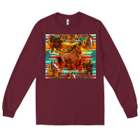Burgundy galloping horse serape sunflowers turquoise and saddles Long Sleeve Tee - Artiststas