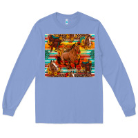 Colony Blue galloping horse serape sunflowers turquoise and saddles Long Sleeve Tee - Artiststas