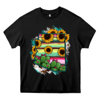 Black Arizona Map Sunflower Cactus Serape Heavy Core Tee - RanaPortraitStore