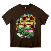 Chocolate Brown Arizona Map Sunflower Cactus Serape Heavy Core Tee - RanaPortraitStore