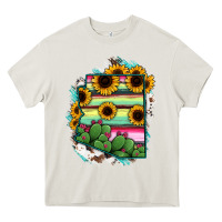 Cream Arizona Map Sunflower Cactus Serape Heavy Core Tee - RanaPortraitStore
