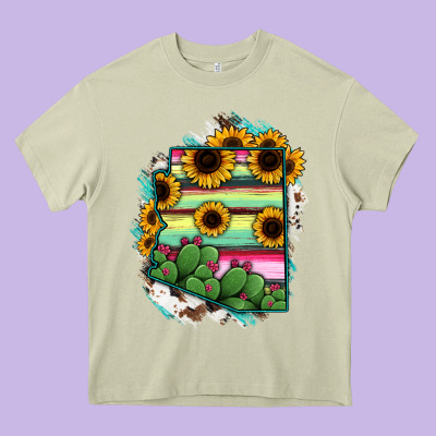 Arizona Map Sunflower Cactus Serape Heavy Core Tee Designed By Ranaportraitstore