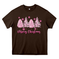 Chocolate Brown Merry Christmas Trees Heavy Core Tee - FaDigitalArtStudio