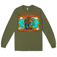 Army Green cowboy boots and sunflowers turquoise leopard background Long Sleeve Tee - Artiststas