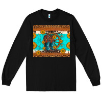 Black cowboy boots and sunflowers turquoise leopard background Long Sleeve Tee - Artiststas