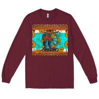 Burgundy cowboy boots and sunflowers turquoise leopard background Long Sleeve Tee - Artiststas