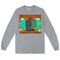 Heather Grey cowboy boots and sunflowers turquoise leopard background Long Sleeve Tee - Artiststas