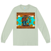 Matcha cowboy boots and sunflowers turquoise leopard background Long Sleeve Tee - Artiststas