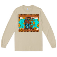Mushroom cowboy boots and sunflowers turquoise leopard background Long Sleeve Tee - Artiststas
