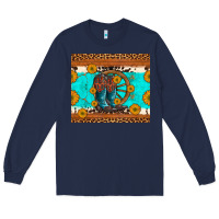 Navy cowboy boots and sunflowers turquoise leopard background Long Sleeve Tee - Artiststas