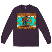Plum cowboy boots and sunflowers turquoise leopard background Long Sleeve Tee - Artiststas