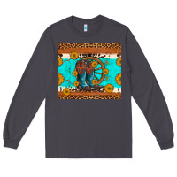 Smoke cowboy boots and sunflowers turquoise leopard background Long Sleeve Tee - Artiststas
