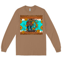 Toasted Coconut cowboy boots and sunflowers turquoise leopard background Long Sleeve Tee - Artiststas