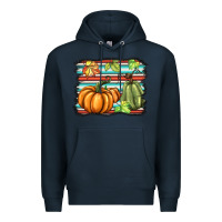 Navy fall pumpkin  background Premium Hoodie - BarkalooDesign