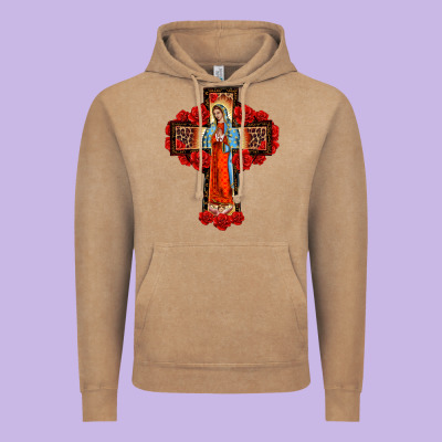 Lady Of Guadalupe Rose Cross, Vintage Hoodie Designed By Barkaloodesign