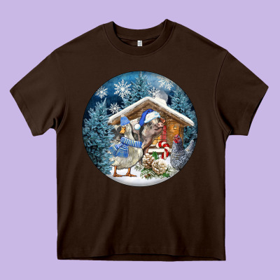 Winter Farm Animals Heavy Core Tee Designed By Fadigitalartstudio
