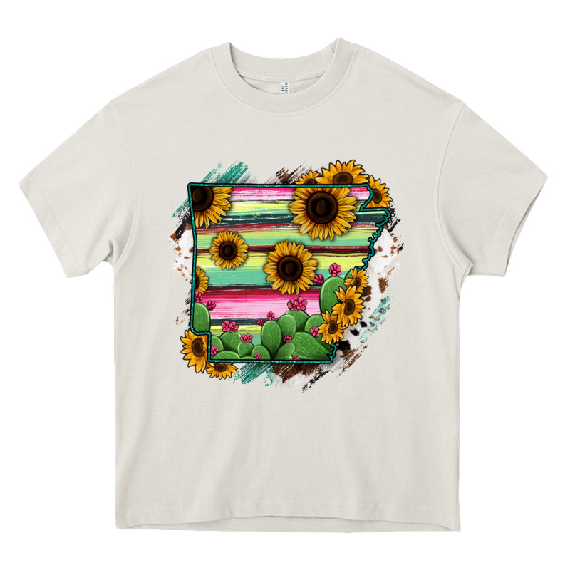 Arkansas Map Sunflower Cactus Serape Heavy Core Tee by RanaPortraitStore | Teevron