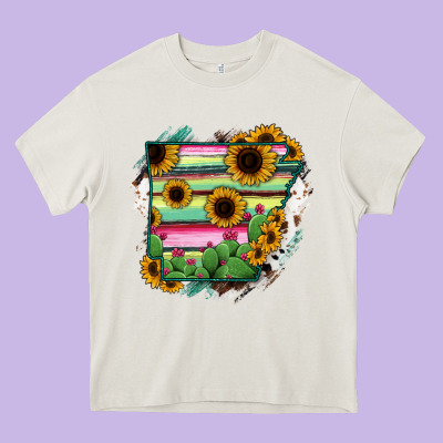 Arkansas Map Sunflower Cactus Serape Heavy Core Tee Designed By Ranaportraitstore