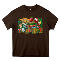 Chocolate Brown Christmas Teacher Heavy Core Tee - FaDigitalArtStudio