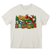 Cream Christmas Teacher Heavy Core Tee - FaDigitalArtStudio