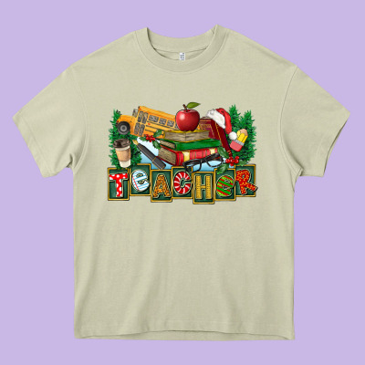Christmas Teacher Heavy Core Tee Designed By Fadigitalartstudio