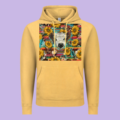 White Scottish Calf And Sunflowers Vintage Hoodie Designed By Barkaloodesign