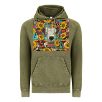 Vintage Olive white Scottish calf and sunflowers Vintage Hoodie - BarkalooDesign