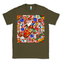 Army Green christmas coffee cups ornaments and lights with diamond plaid seamless Classic Tee - BundleAndBundleShop