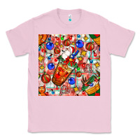 Bubblegum Pink christmas coffee cups ornaments and lights with diamond plaid seamless Classic Tee - BundleAndBundleShop