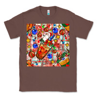 Chestnut christmas coffee cups ornaments and lights with diamond plaid seamless Classic Tee - BundleAndBundleShop